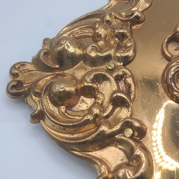 Vintage Art Nouveau Belt Buckle Sash Repousse Gold Tone MASSIVE Gold Tone - Picture 4 of 11